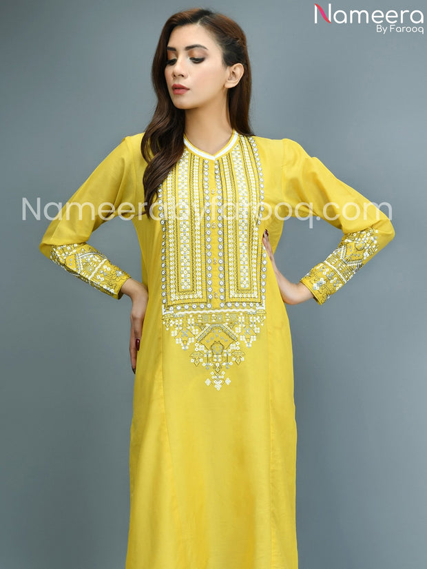 Designer yellow embriodered dress online 2021