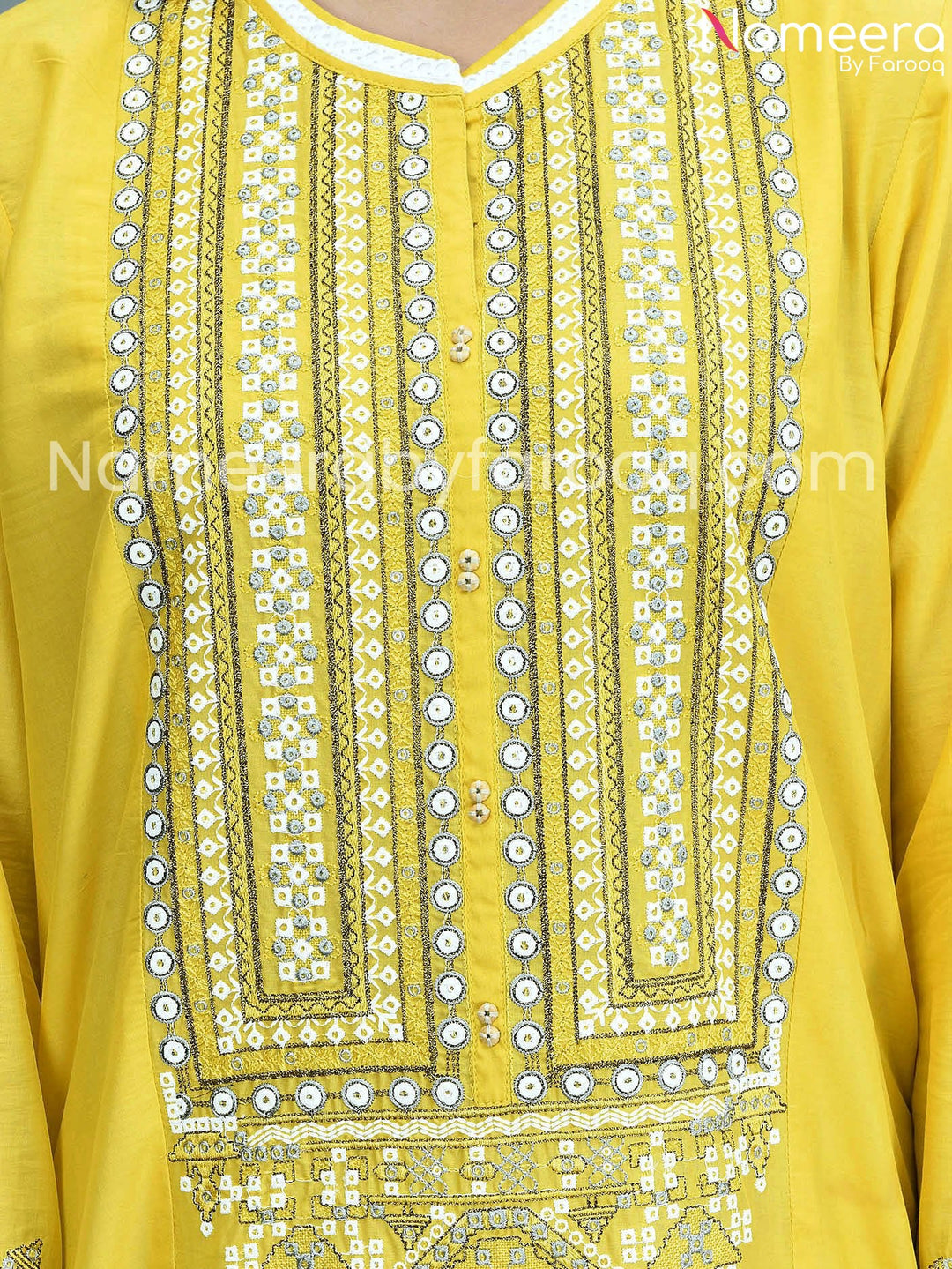 Designer yellow embriodered dress neck