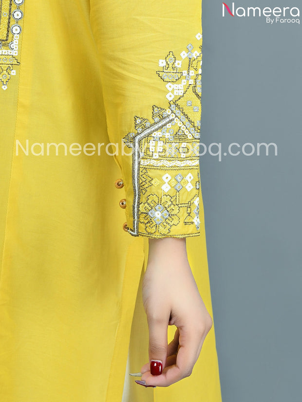 Designer yellow embriodered dress sleeves