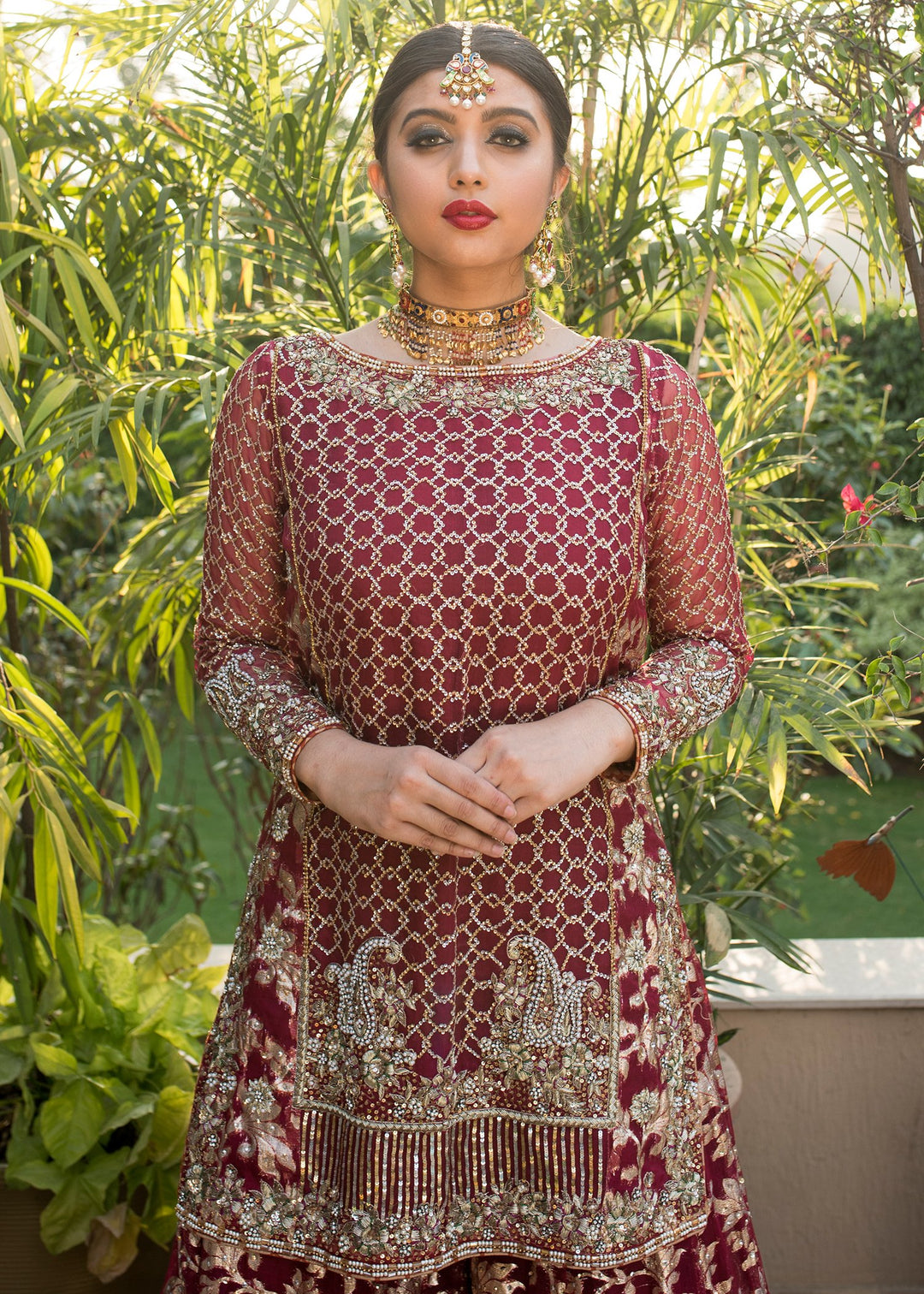 Beautiful embroidered bridal dress in lavish red color 