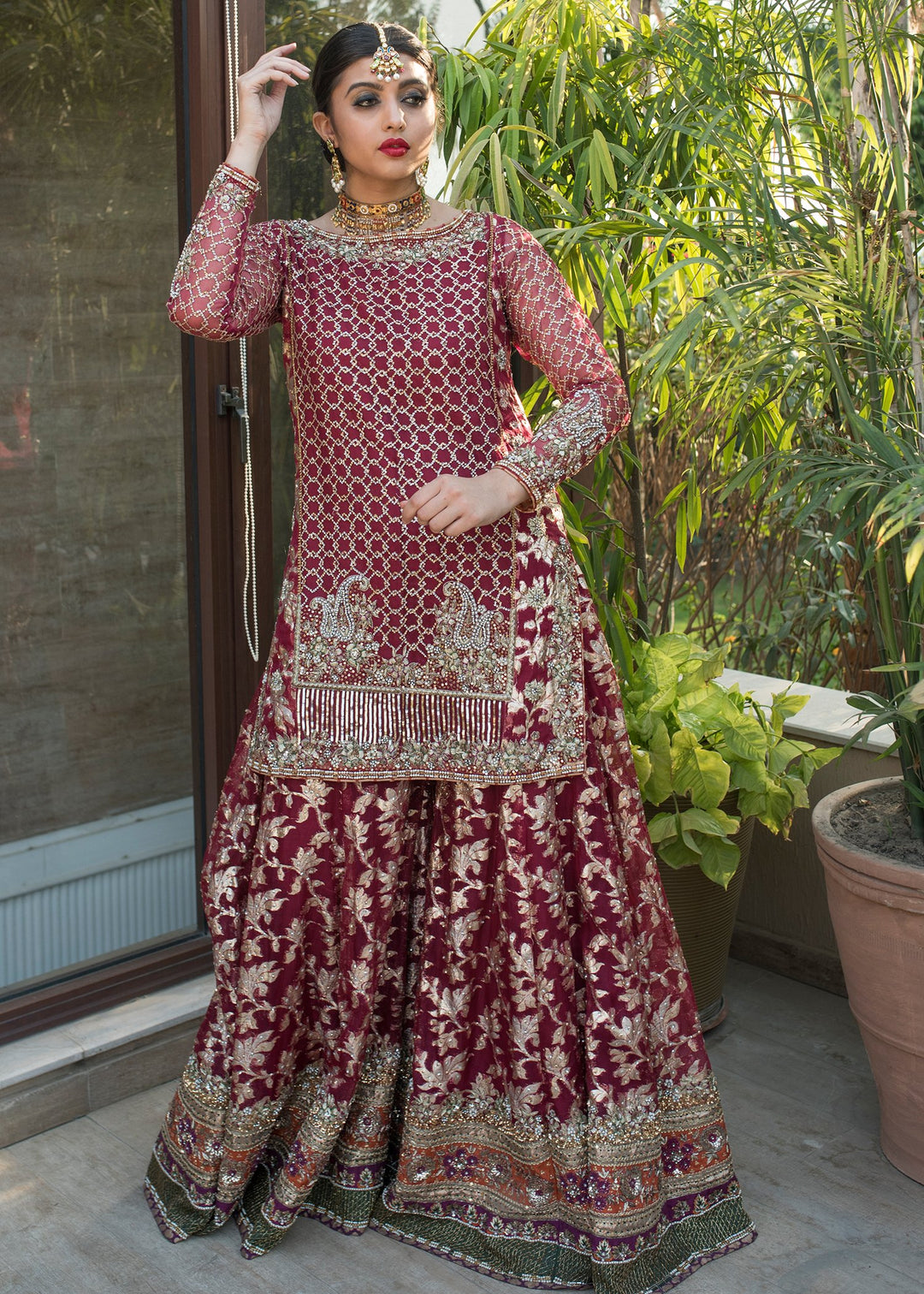 Beautiful embroidered bridal dress in lavish red color # B3363