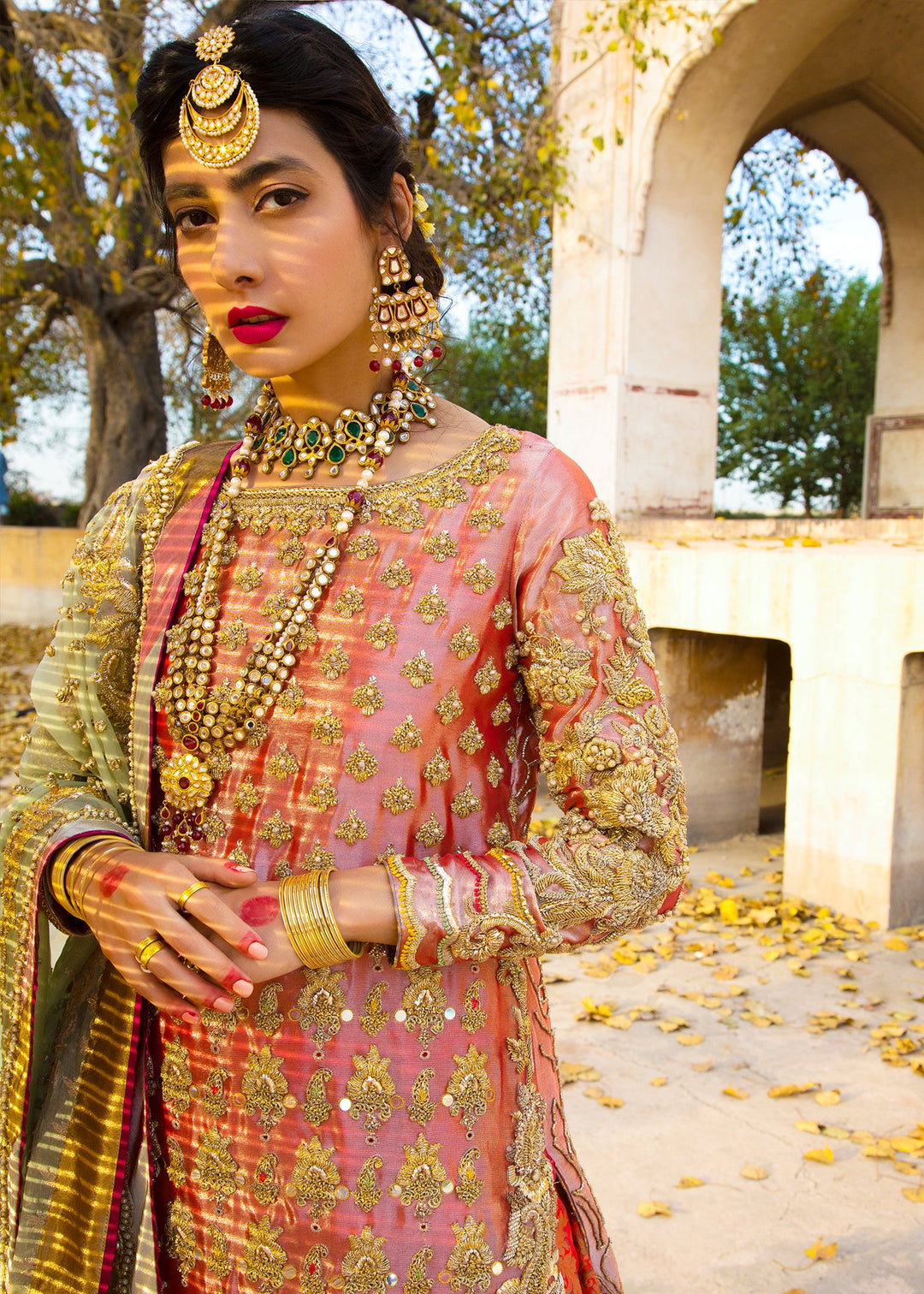 Beautiful embroidered bridal outfit for wedding wear in pink color # B3387