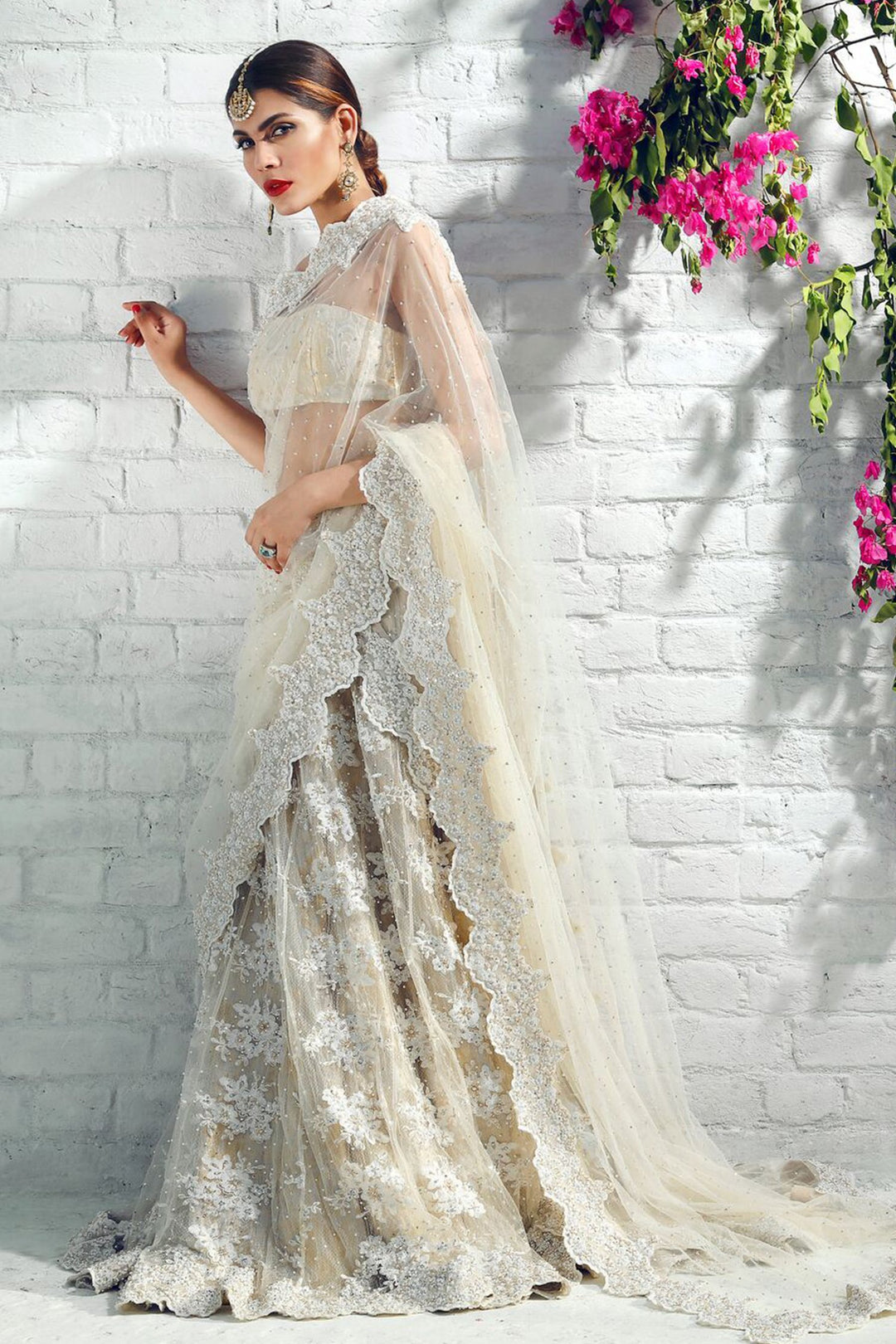 Latest designer embroidered bridal saree in lavish ivory color # B3448