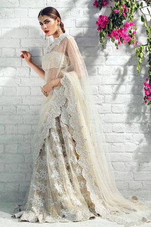 Latest designer embroidered bridal saree in lavish ivory color # B3448