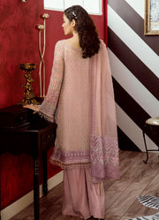 Beautiful thread embroidered chiffon outfit in carnation pink color # P2318