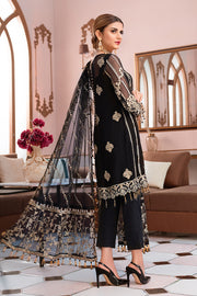 Pakistani designer embroidered chiffon outfit in black color # P2336