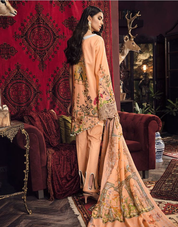 Beautiful Pakistani embroidered linen dress in peach color # P2403