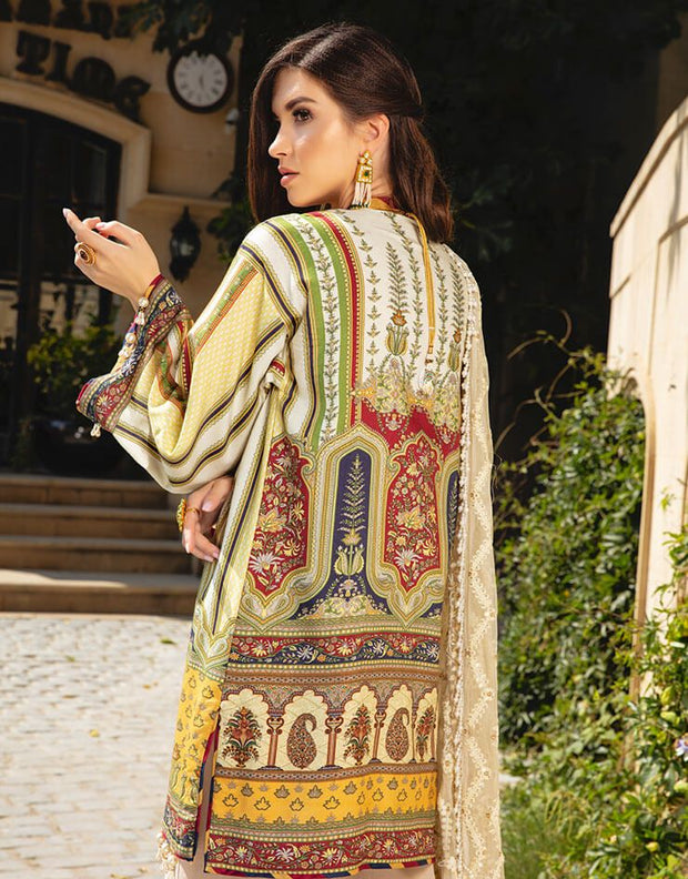 Beautiful Pakistani embroidered linen outfit in skin color # P2403