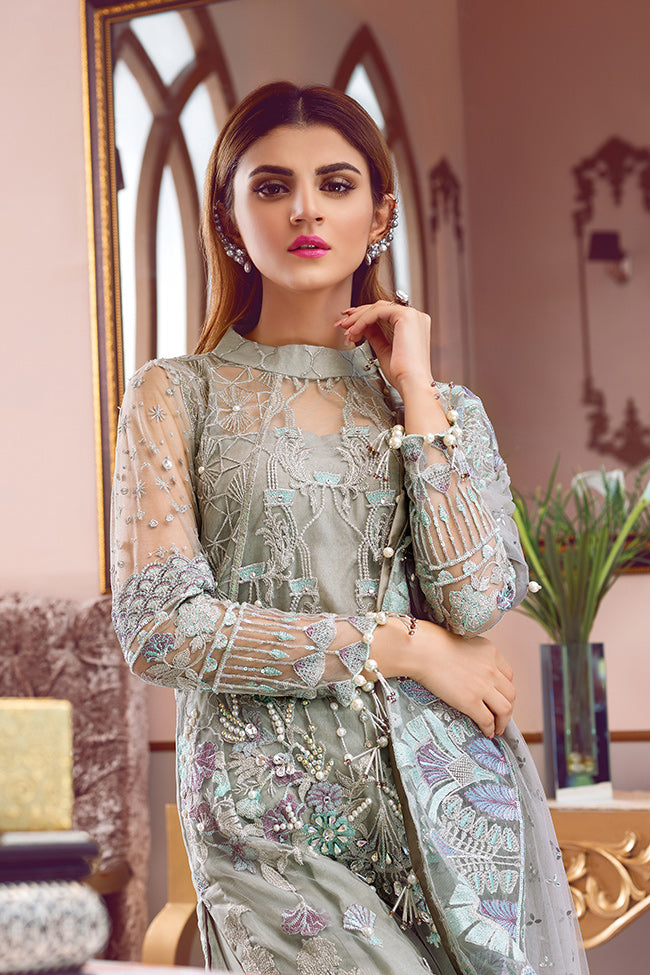 embroidery net dress design Blue embroidered net dress