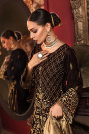 Beautiful Pakistani embroidered velvet outfit in gold brown color # P2453