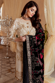 Pakistani embroidered zari party dress in dew mulberry color # P2444