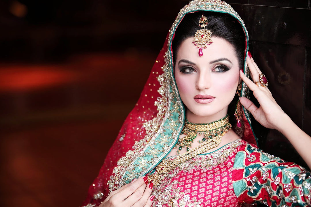 Pakistani Bridle Farshi Lenga / Lehna made Made with Net Cloths  Work of Dabka,Nagh & Zari Cut Work.