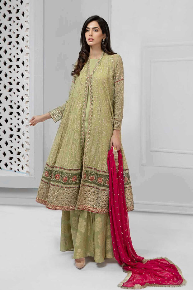 Latest Pakistani fancy chiffon dress for party in green color
