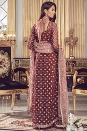 Chiffon embroidered Pakistani formal eid dress in maroon color # P2491