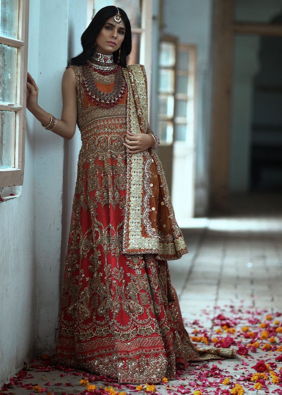 Latest beautiful formal wedding gown dress in rust and red color