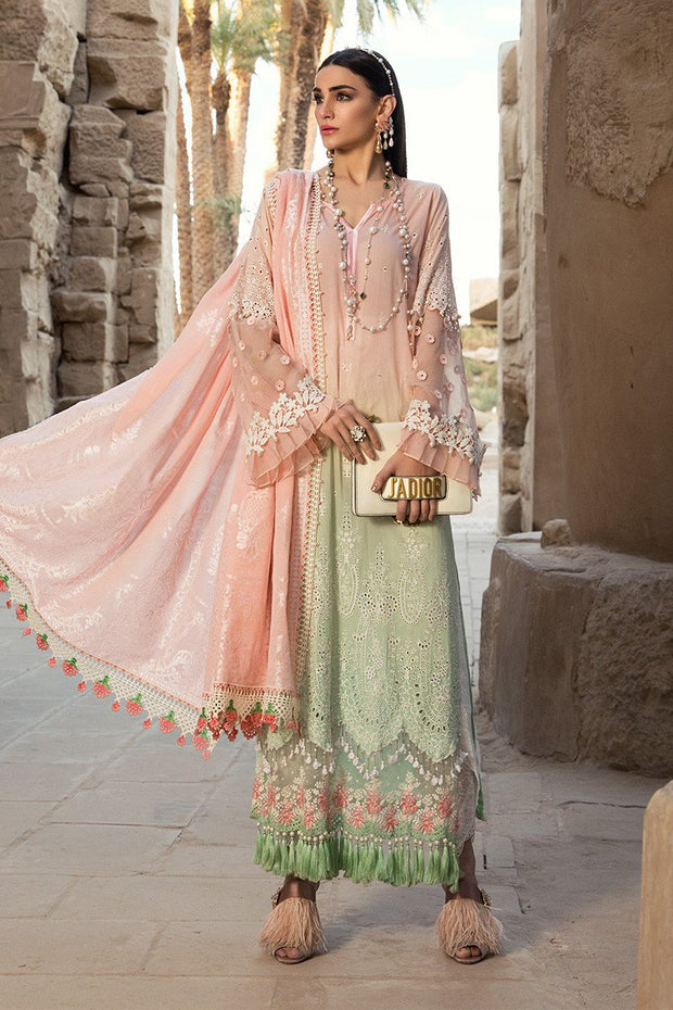 Pakistani embroidered formal eid dresses in pink and green color 