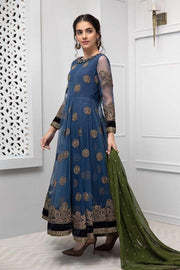 Fancy Pakistani frock style net dress in blue color # P2229