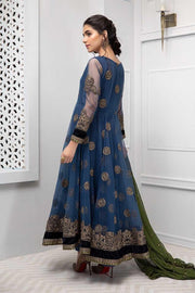 Fancy Pakistani frock style net dress in blue color # P2229