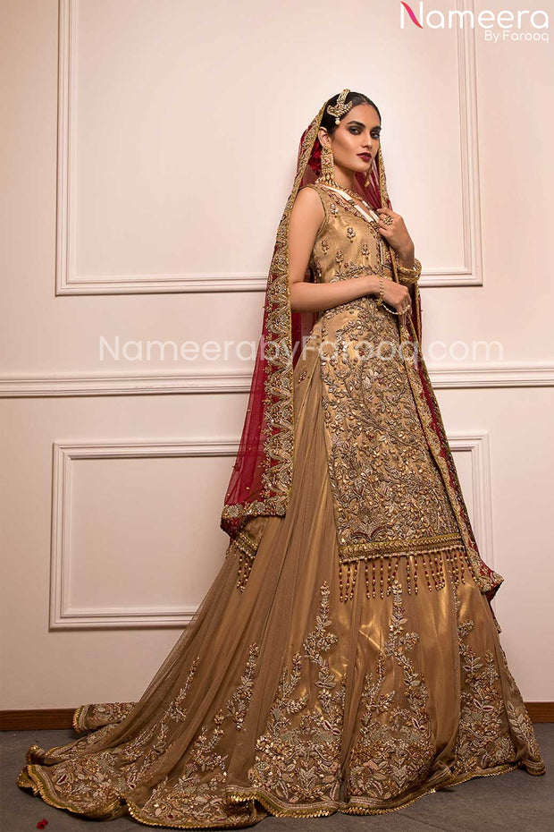 golden lehenga with maroon dupatta
