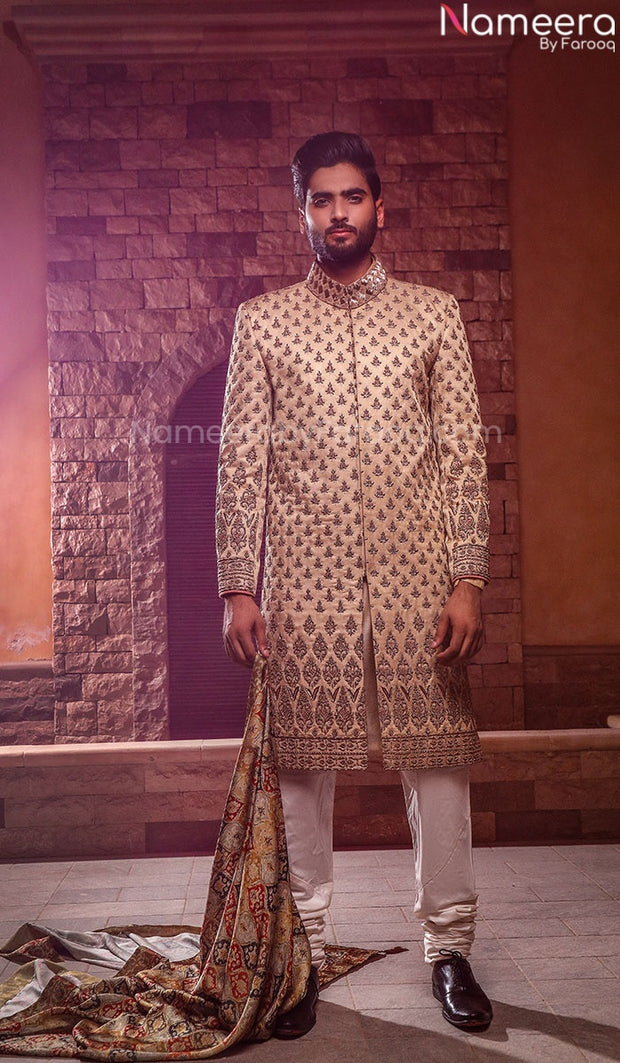 golden sherwani for groom