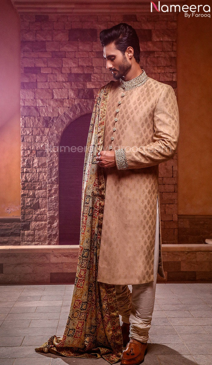 golden sherwani for wedding