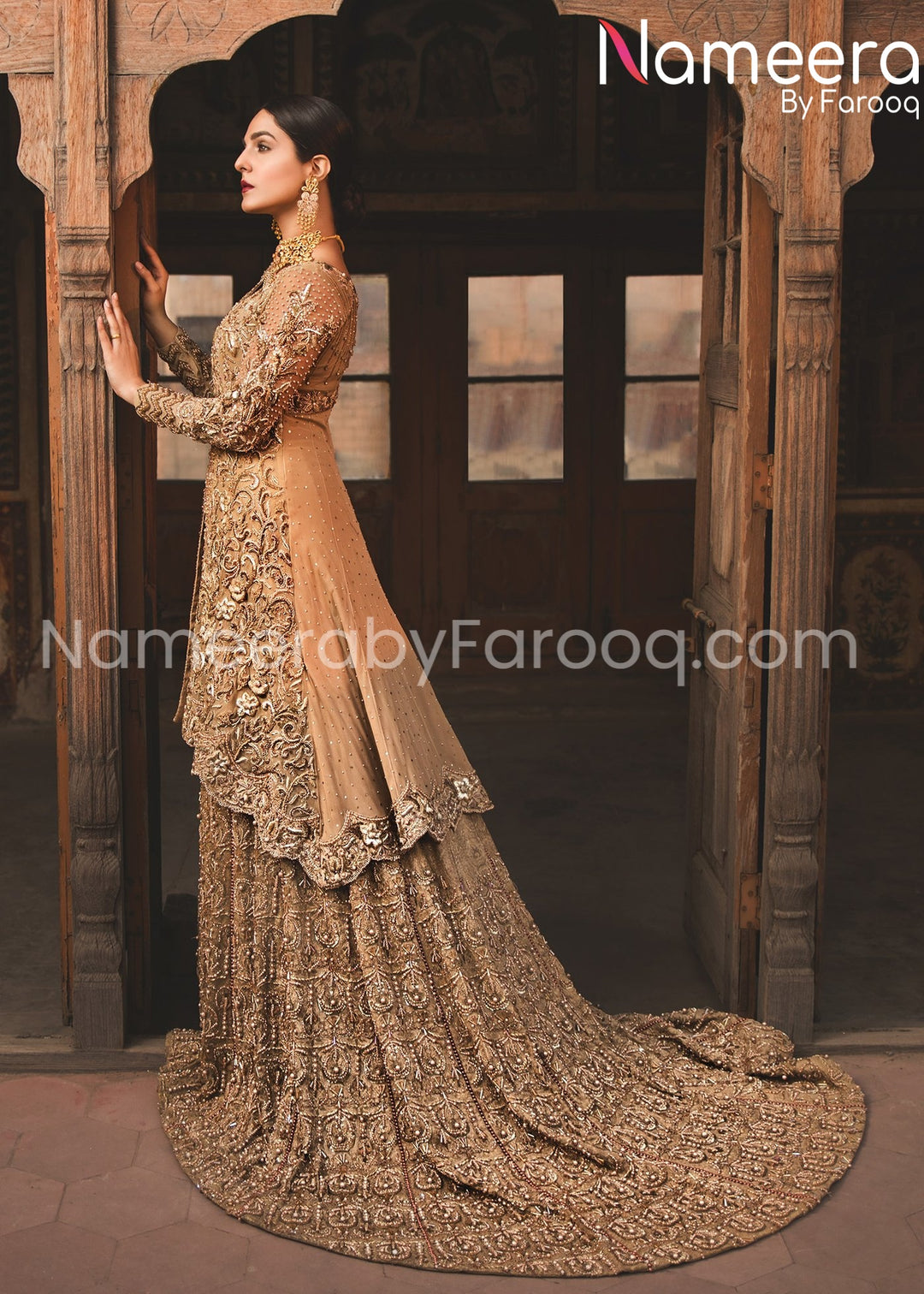 designer peach dress