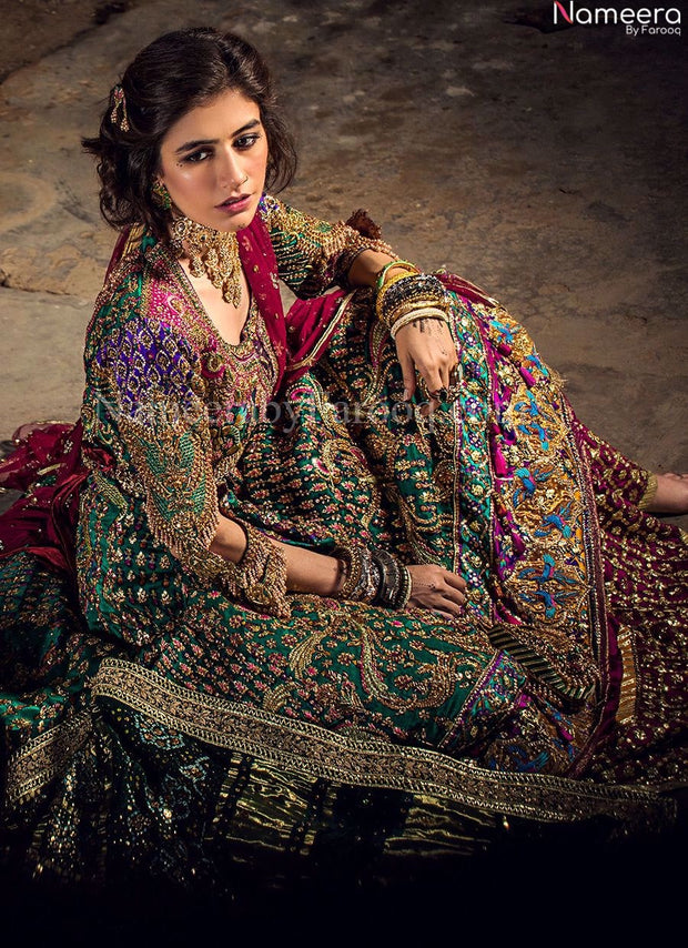 Premium Zara Shahjahan Purple and Green Lehenga #BN697