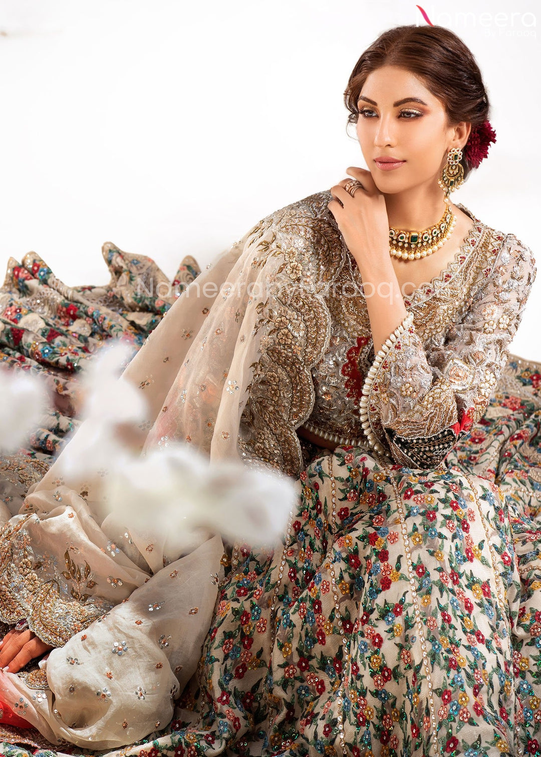 grey and pink lehenga