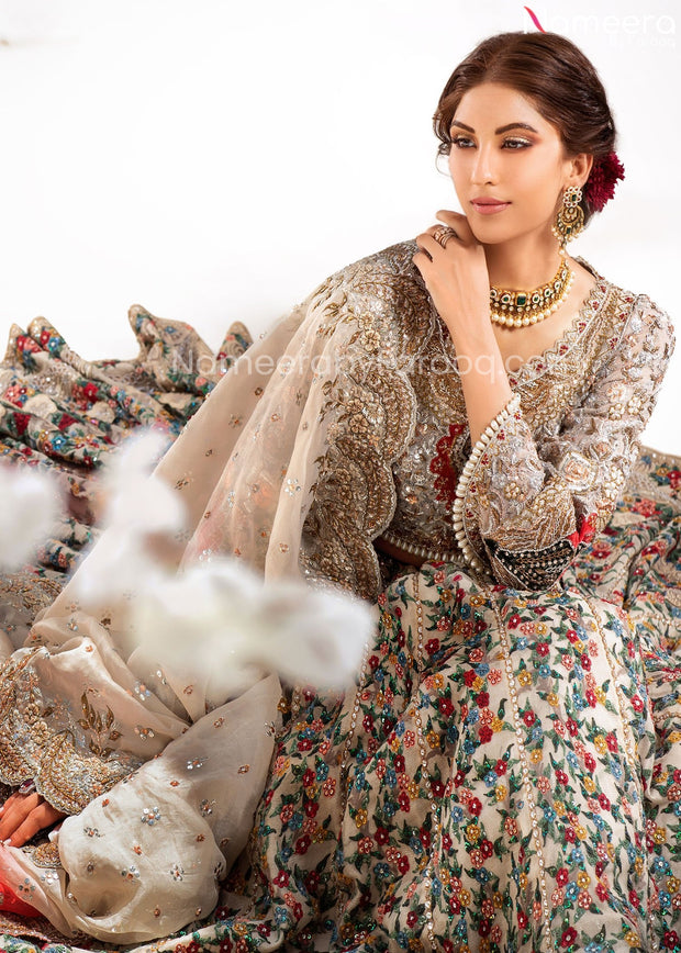 grey and pink lehenga