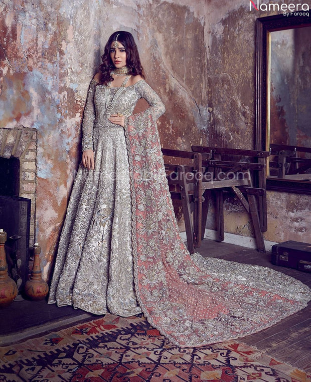 grey and pink pakistani dress Fashion New Pakistani Wedding Dresses 2019 Embroided Asian Pakistani Bridal Wedding Dress Grey Used