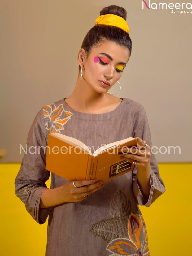 Grey embriodered dress pakistani 