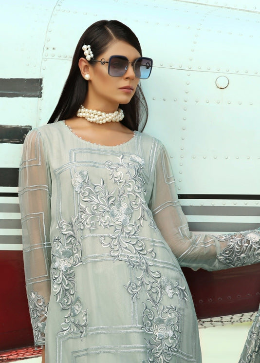 Latest Embroidered chiffon dress 2