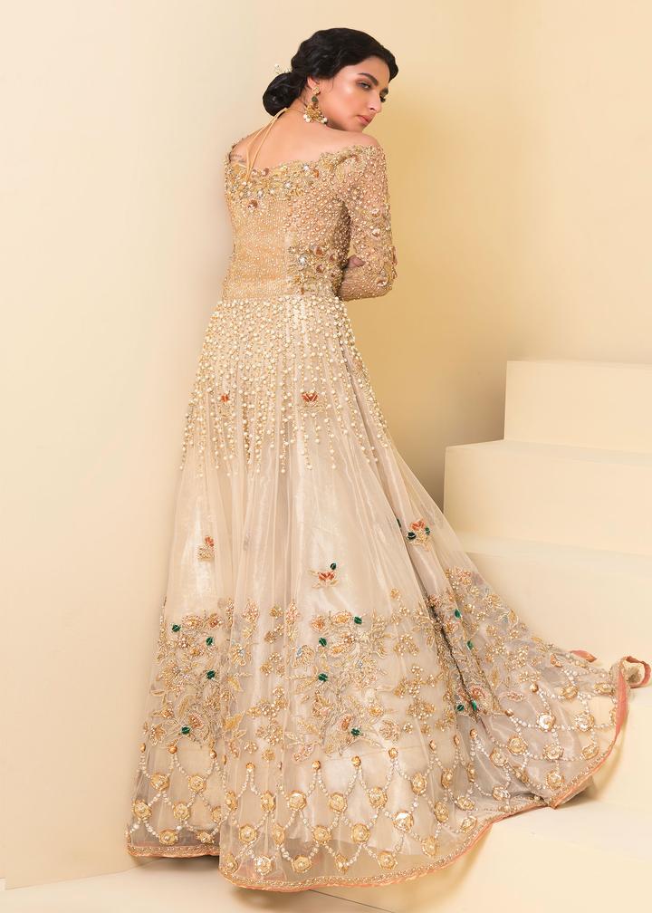 Back view of Stunning Off White Lehenga 