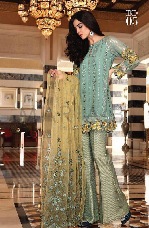 Chiffon dress by Maria b turquoise and lemon color M#C 109