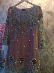 Wedding party dress with pure dabka multi threds pearls and sequence work Model # P 237