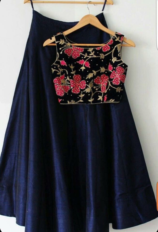 Party dress in black and pink with threads and pearl work Model#P 135