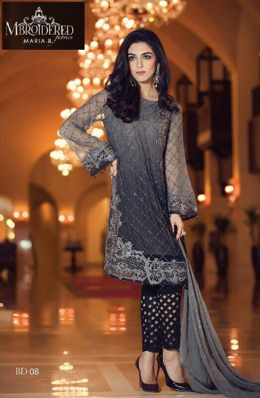 Chiffon dress by Maria b in Black and gray color M#C 110