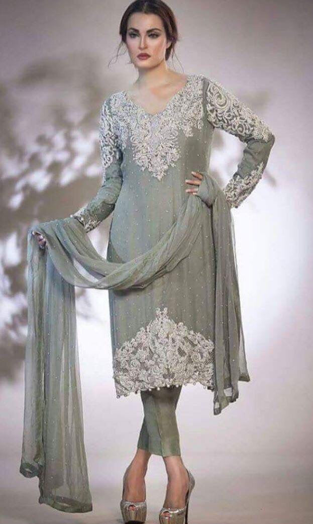 Green Dabka Pearl Party Suit