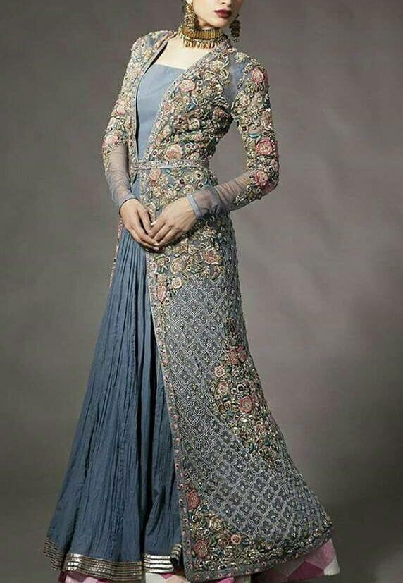 Bridal maxi  with peral nagh dabka and zari  silve and gray color M#M 88