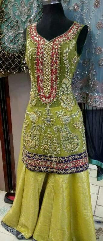 Wedding mehndi lahnga with pure dabka gota nagh and cutwork Model #P 184