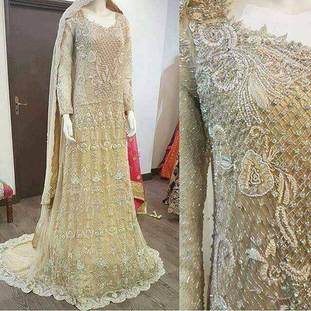 Wedding bridal maxi  dabka nagh pearls threads cut work and zari work Model # B 194