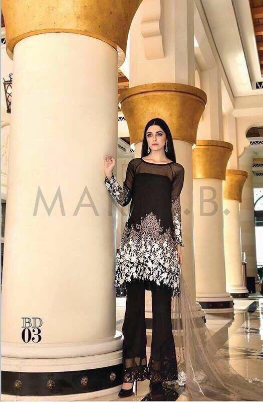 Chiffon party dress by Maria b color black M#C 109