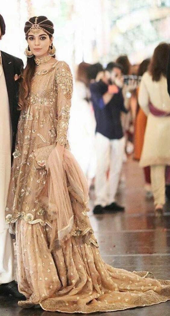 Bridal maxi with dabka nagh kundan and zari color pink golden M#B