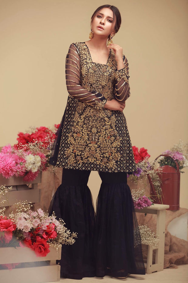 Wedding party dress with dabka zari nagh pearls and threds work Model#P 141