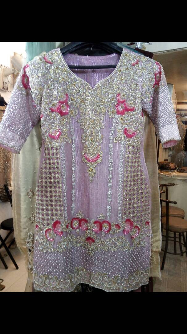 Wedding party dress silver dabka nagh sequance and threads work  Model#B 131