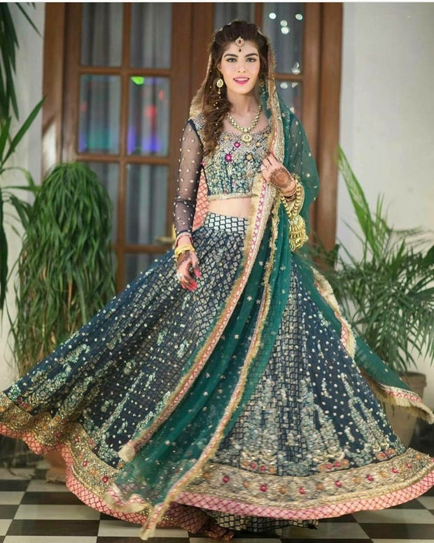 Wedding bridal lahnga for mehndi dabka nagh and gota work Model#M 146