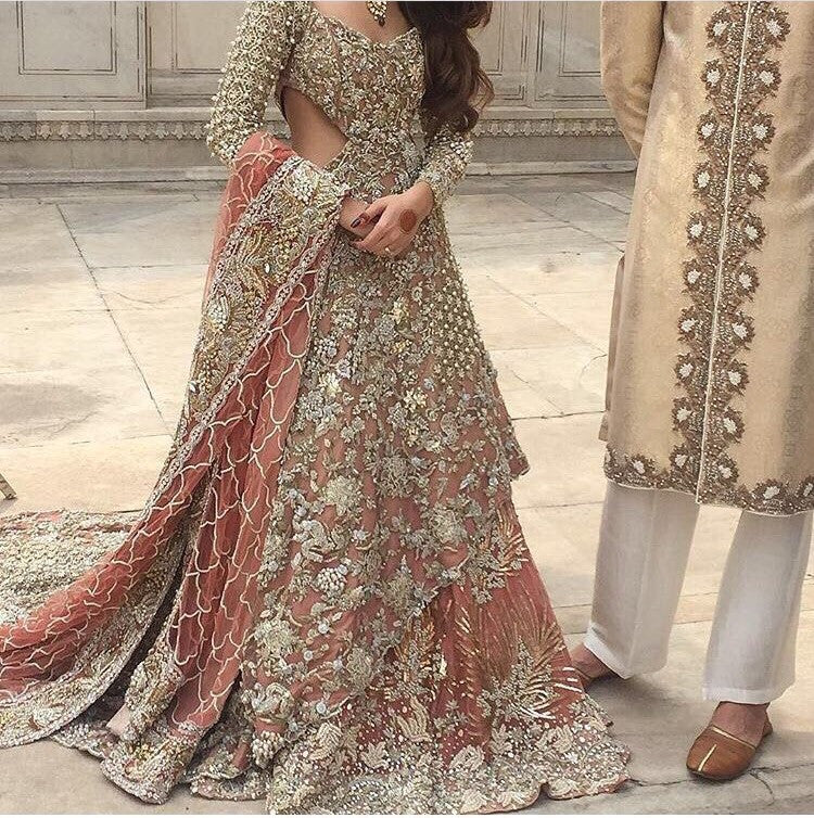 Wedding bridal lahnga with dabkabthreads pearls sequance patch work Model # B 192
