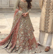 Wedding bridal lahnga with dabkabthreads pearls sequance patch work Model # B 192