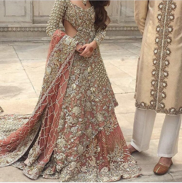 Wedding bridal lahnga with dabkabthreads pearls sequance patch work Model # B 192