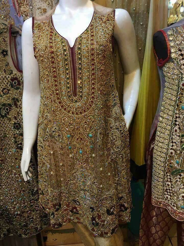 Wedding party dress multi nagh dabka and pearls work Model # P 220